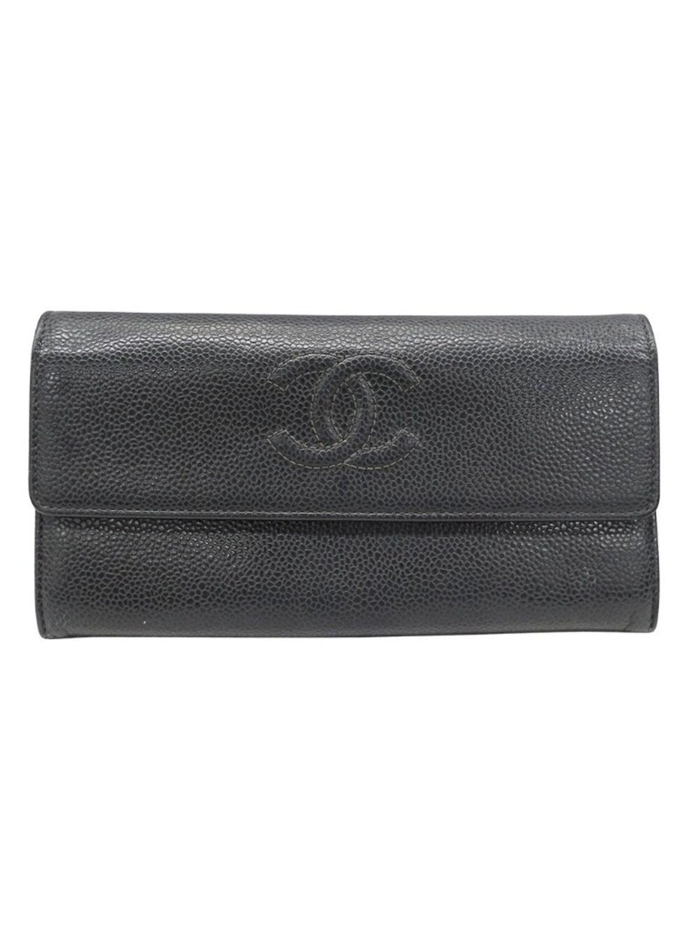 Chanel Wallet Caviar Leather Charcoal Gray Flap Type Logo Adult - Picture 1 of 15